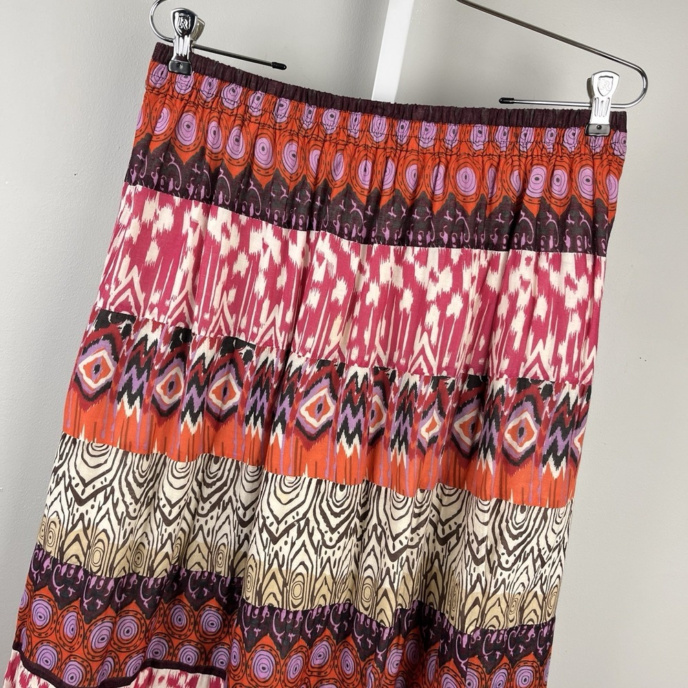 Studio West Boho Maxi Skirt Womens L Purple Orange Gypsy Hippie Pull On